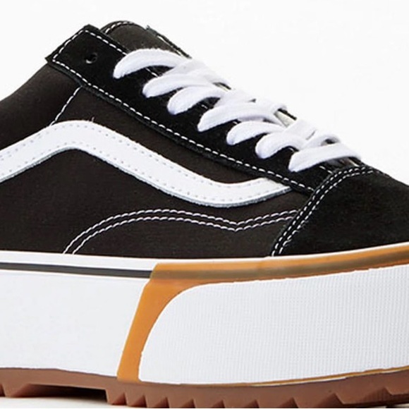 Vans Black and White Platform Old Skool Sneakers with Gum Accent - Picture 2 of 8